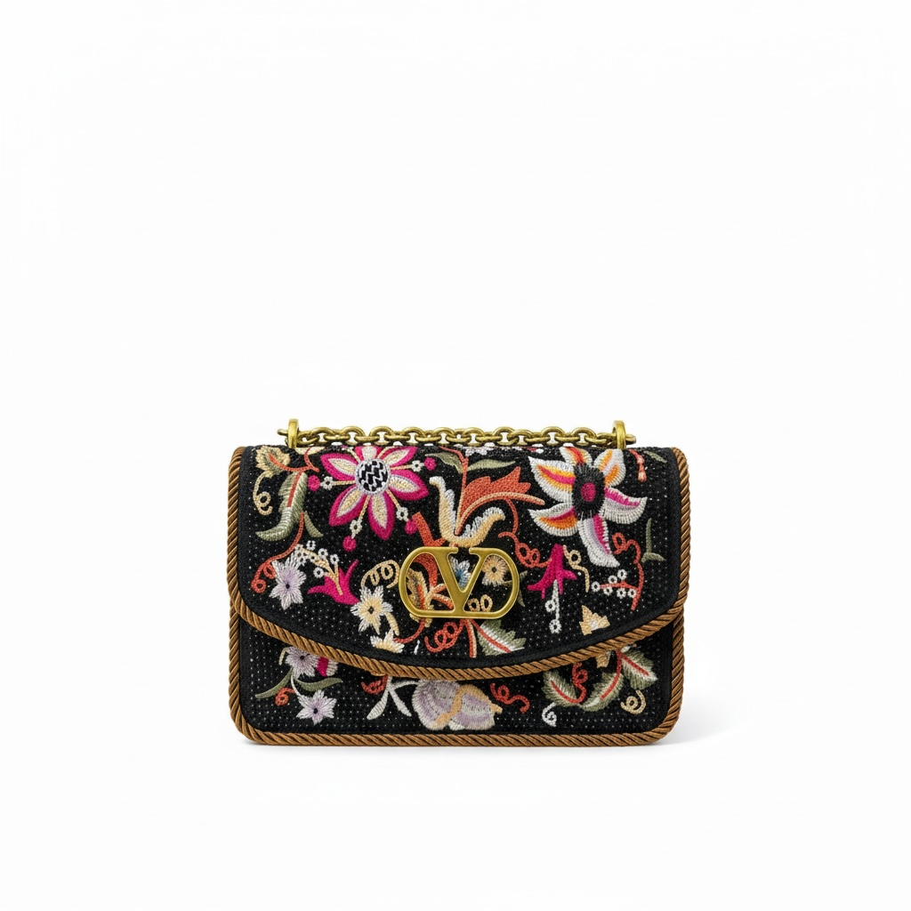 Valentino VLOGO Embroidered Floral Chain Shoulder Bag πΈβ¨