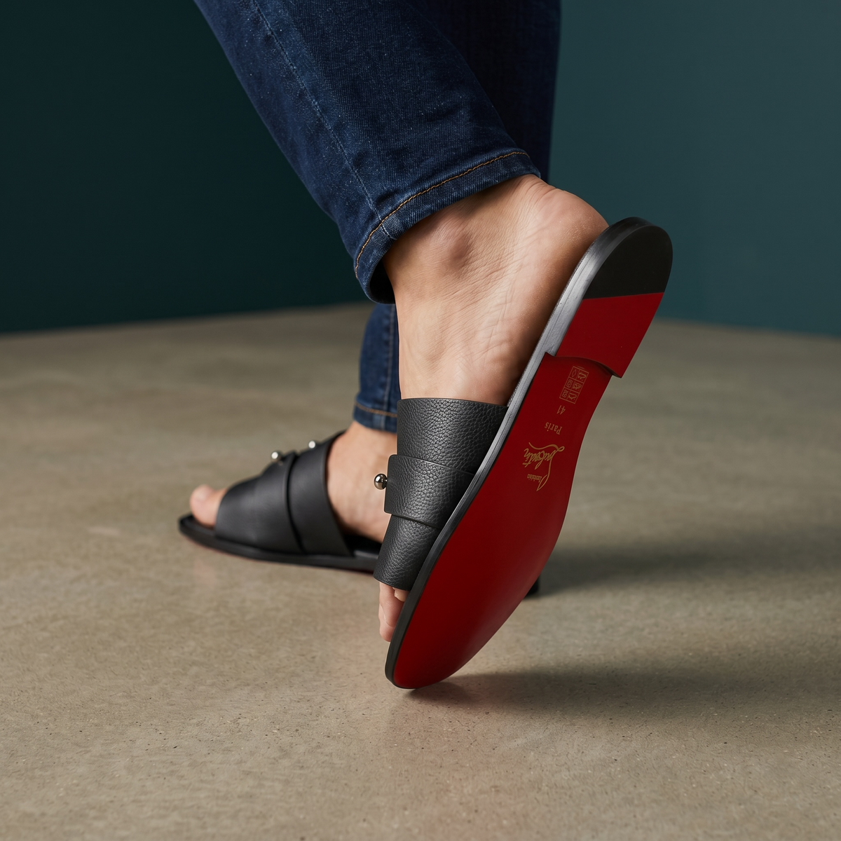 Christian Louboutin Inspired Black Leather Slide Sandals – Luxury Designer Summer Slippers ❤️🖤