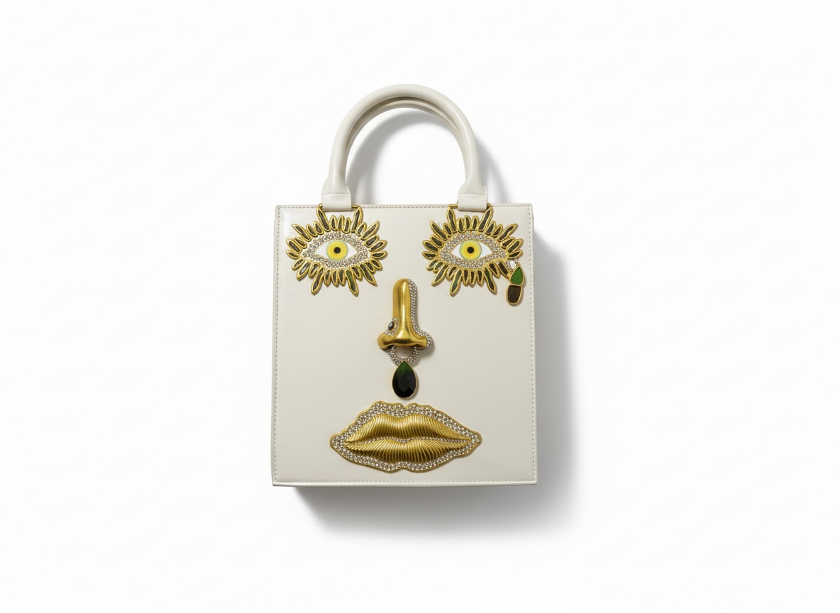 Elsa Schiaparelli Face Motif Ivory Leather Top Handle Bag 🤍✨