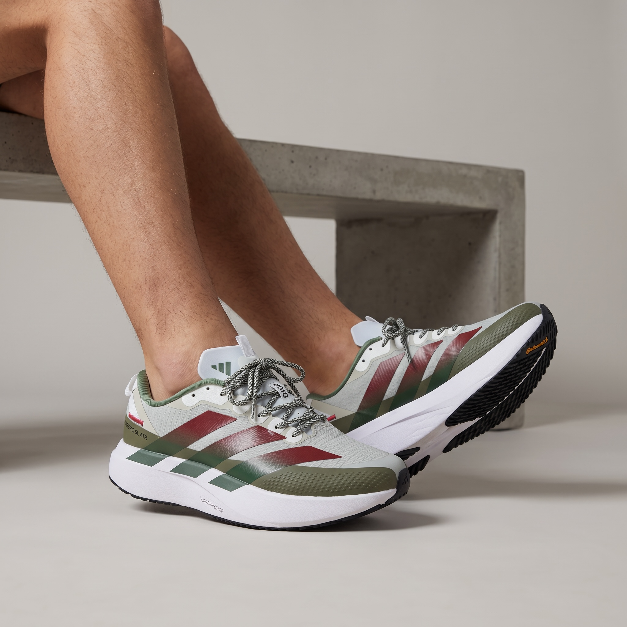Adidas Adizero SL2 Running Shoes – White / Olive Green / Burgundy