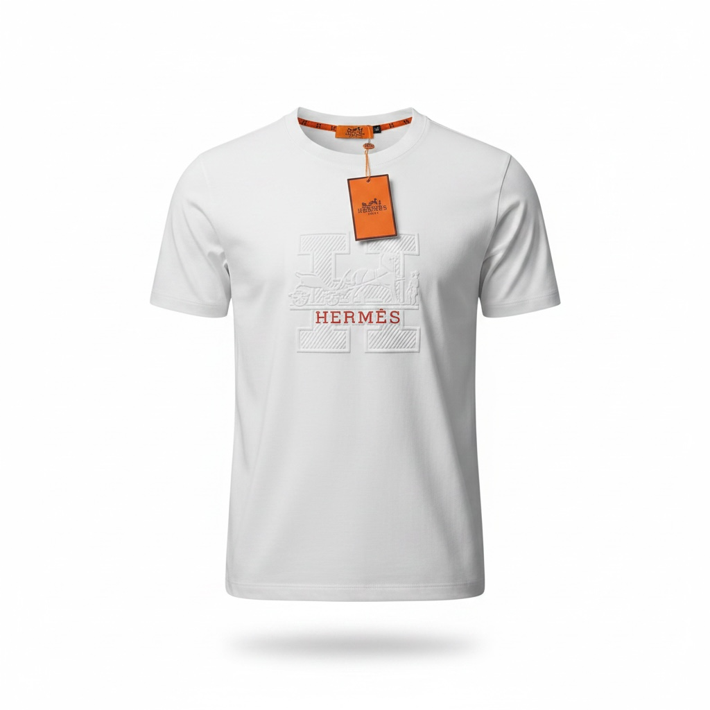 HermΓ¨s White T-Shirt π€π§‘ Signature βHβ Logo Edition
