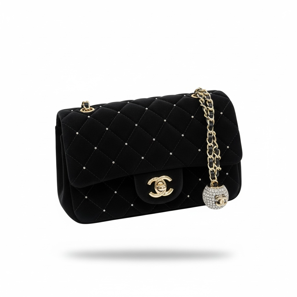 Chanel Crystal Quilted Flap Bag β Black Velvet & Gold β¨π€