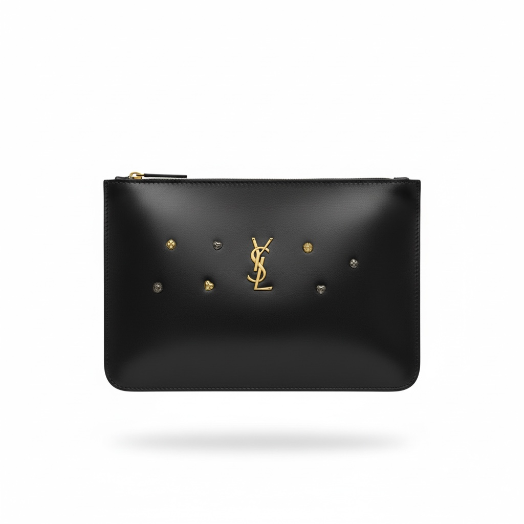 Saint Laurent YSL Studded Leather Zip Pouch π€β¨
