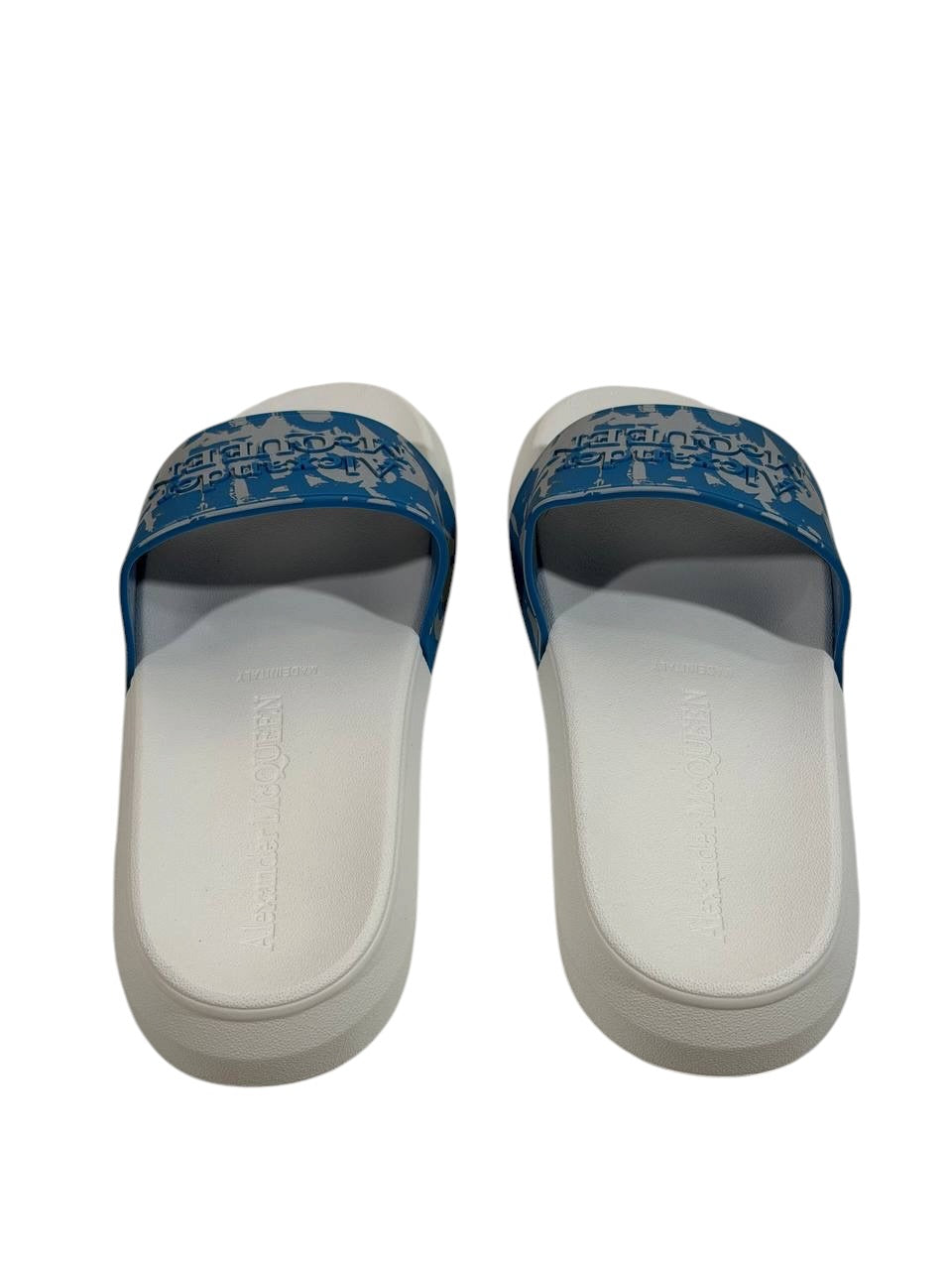 Alexander McQueen Urban Graphic Slide Sandals β Blue & White Luxury Streetwear πβ¨