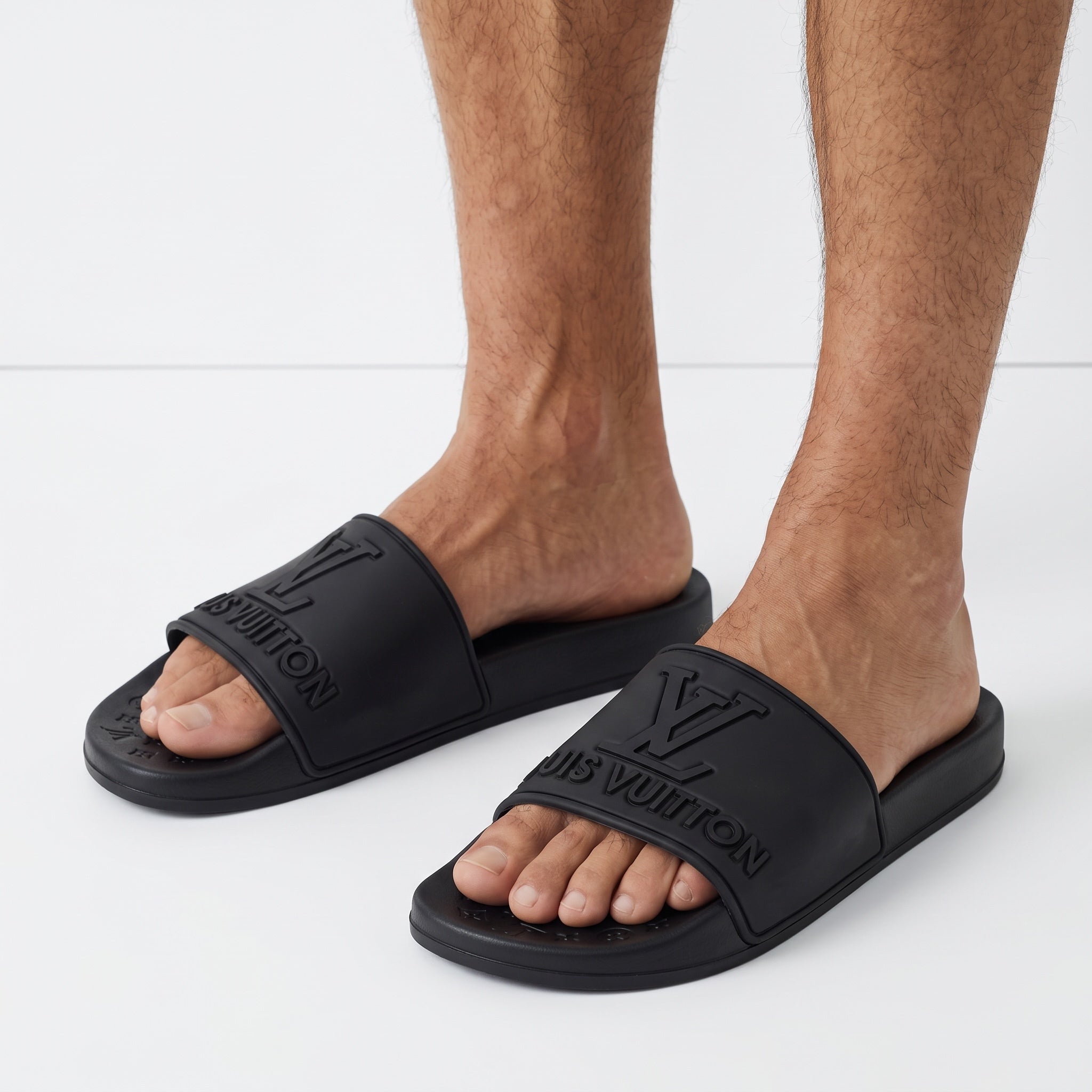 Louis Vuitton Pool Slides – Matte Black 🖤