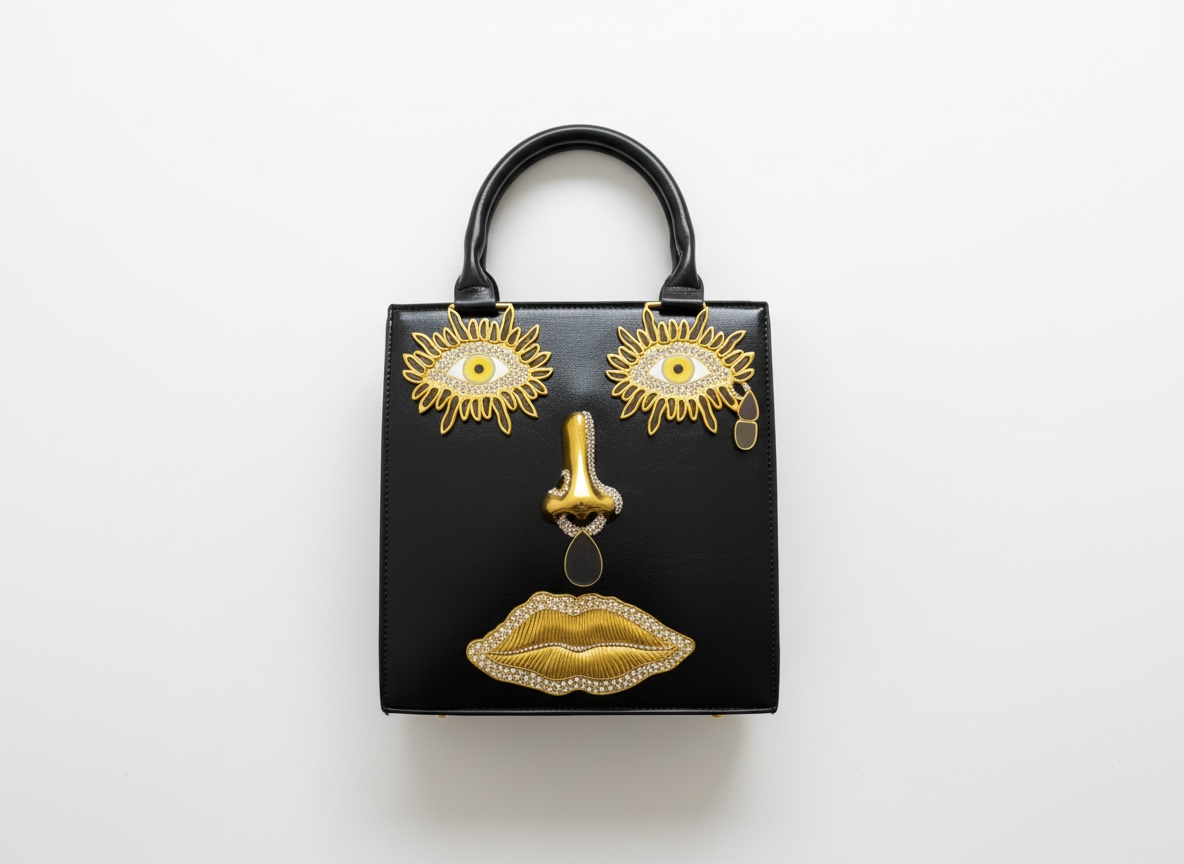 Elsa Schiaparelli Face Motif Leather Top Handle Bag 🖤✨