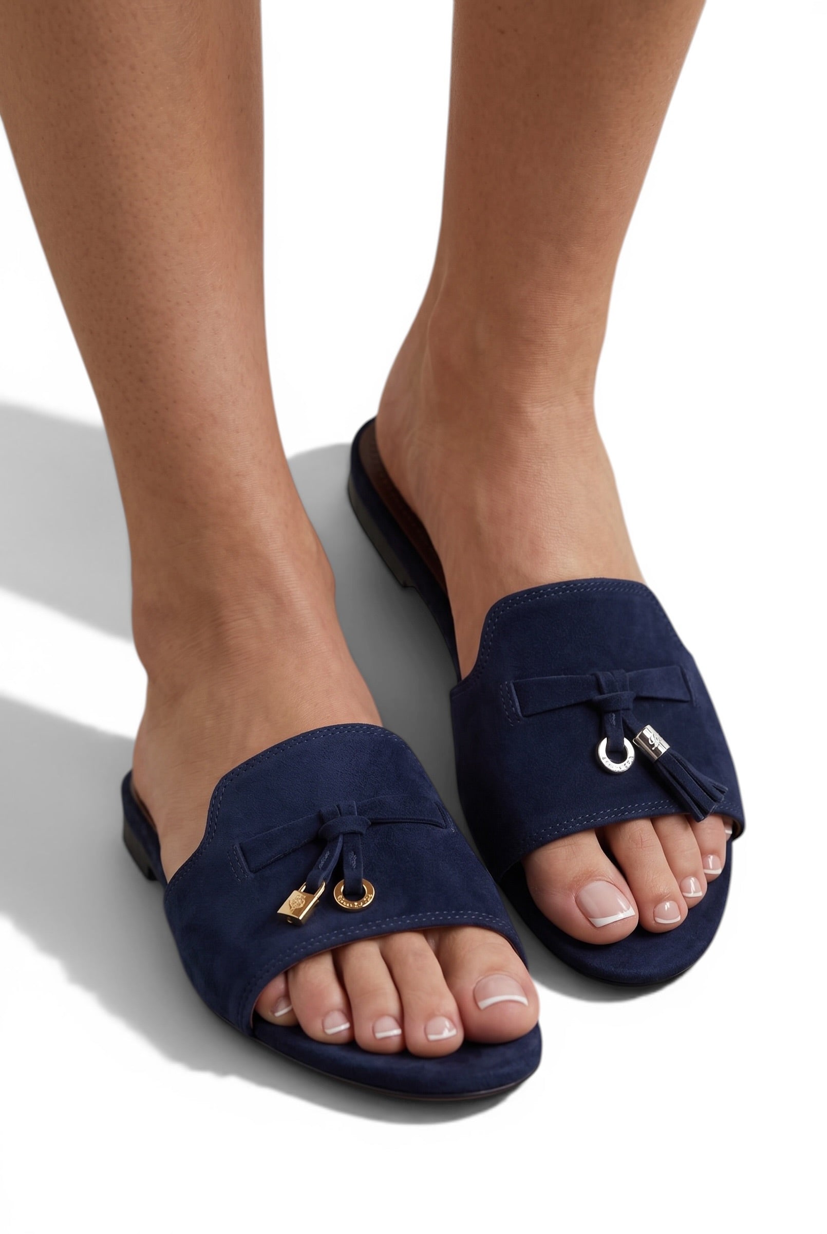 LORO PIANA Style Navy Suede Slides πβ¨ | Elegant Minimal Edition