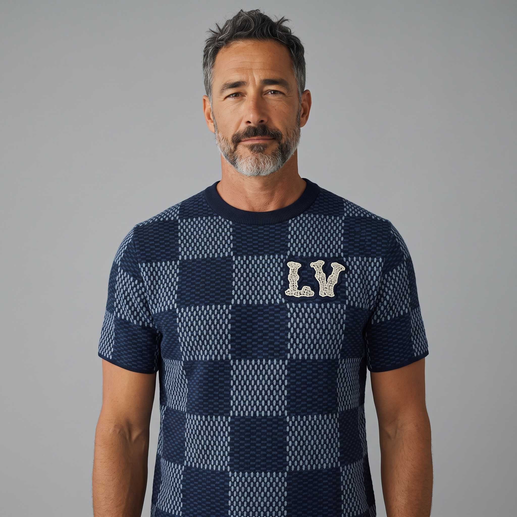 Louis Vuitton LV Knit Checkerboard Tee – Navy Monogram Style