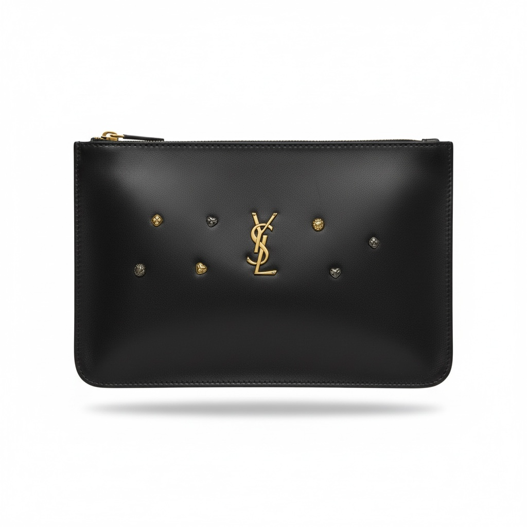 Saint Laurent YSL Studded Leather Zip Pouch π€β¨