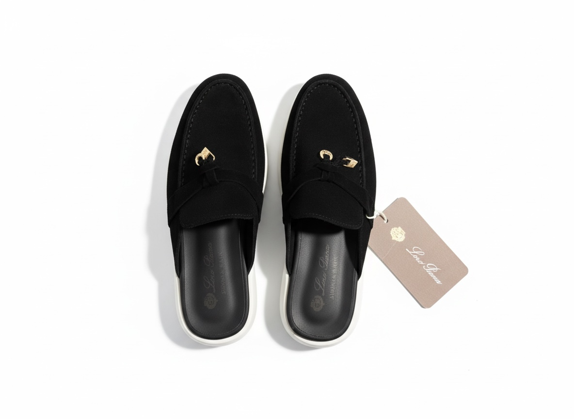 LORO PIANA Style Black Suede Slip-On Loafers π€β¨ | Gold Detail Edition