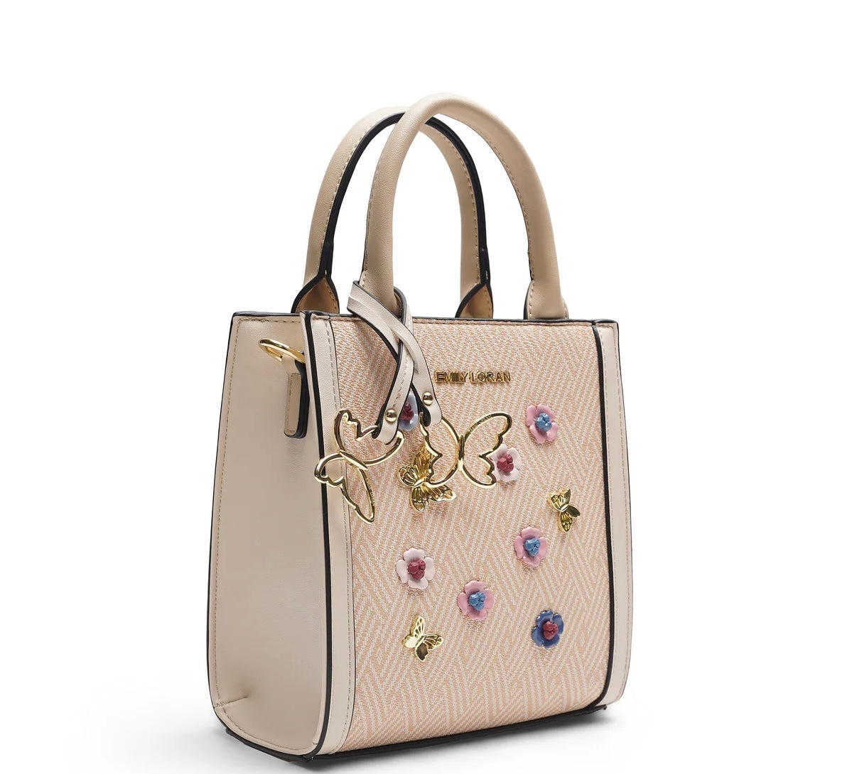Emily Loran Beige Floral Charm Tote Bag 🌸👜✨