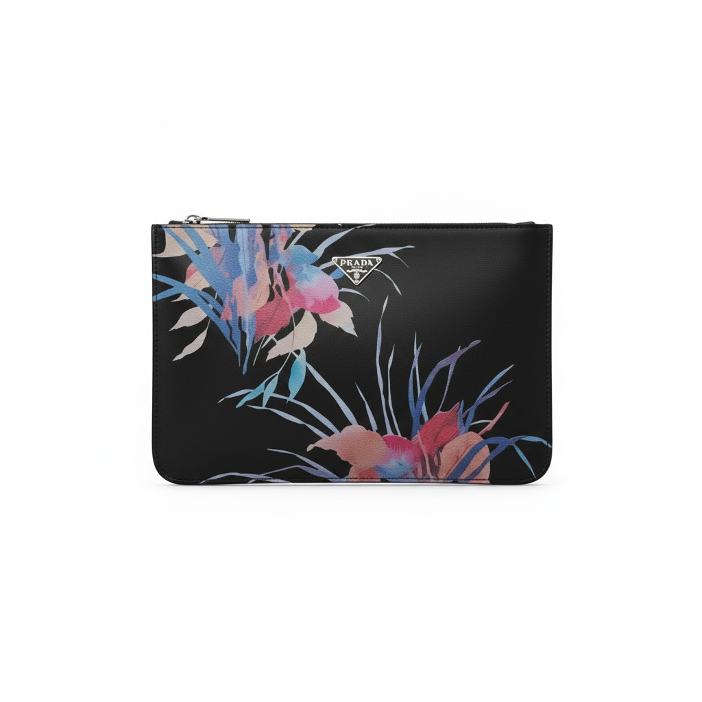 Prada Floral Print Zipped Pouch β Black πΈπ€
