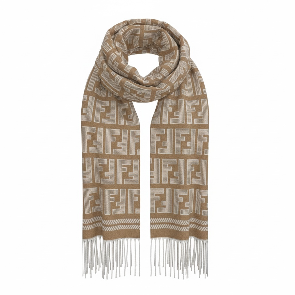 Fendi FF Monogram Wool Scarf β Beige & Ivory Luxury Fringe Scarf π§£β¨