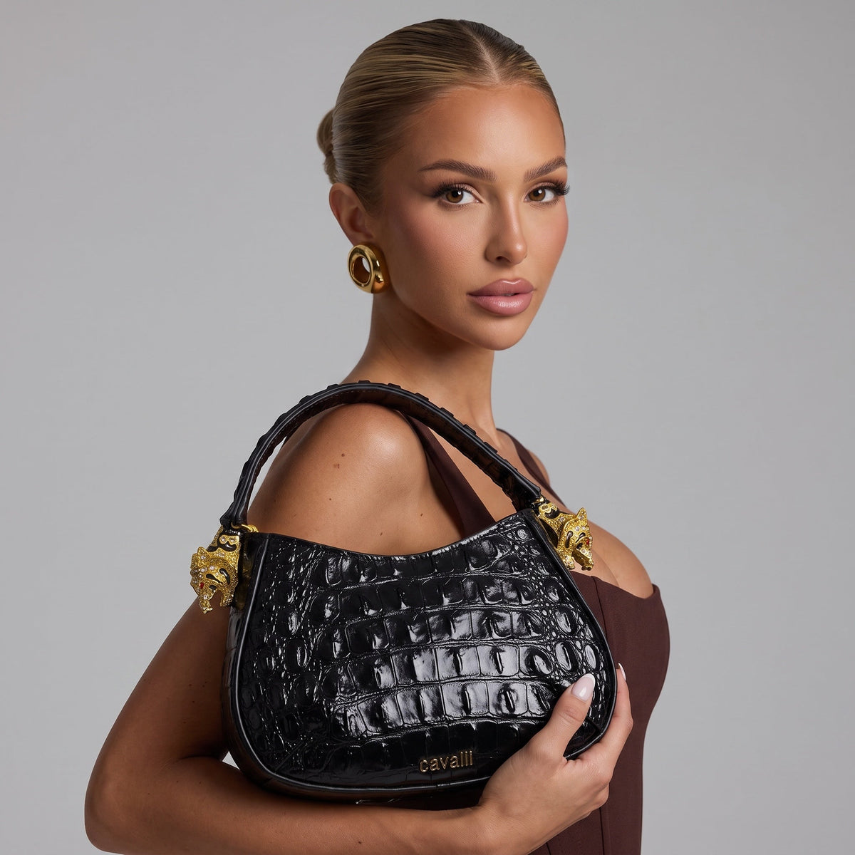 Cavalli Shoulder mini Bag β Black Croc Gold-Dragon ππ€
