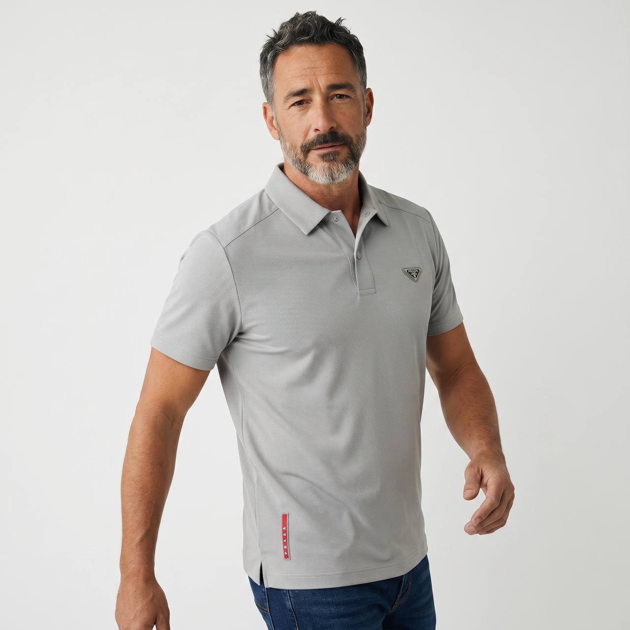 Prada Textured Performance Polo β Light Grey Edition β¨