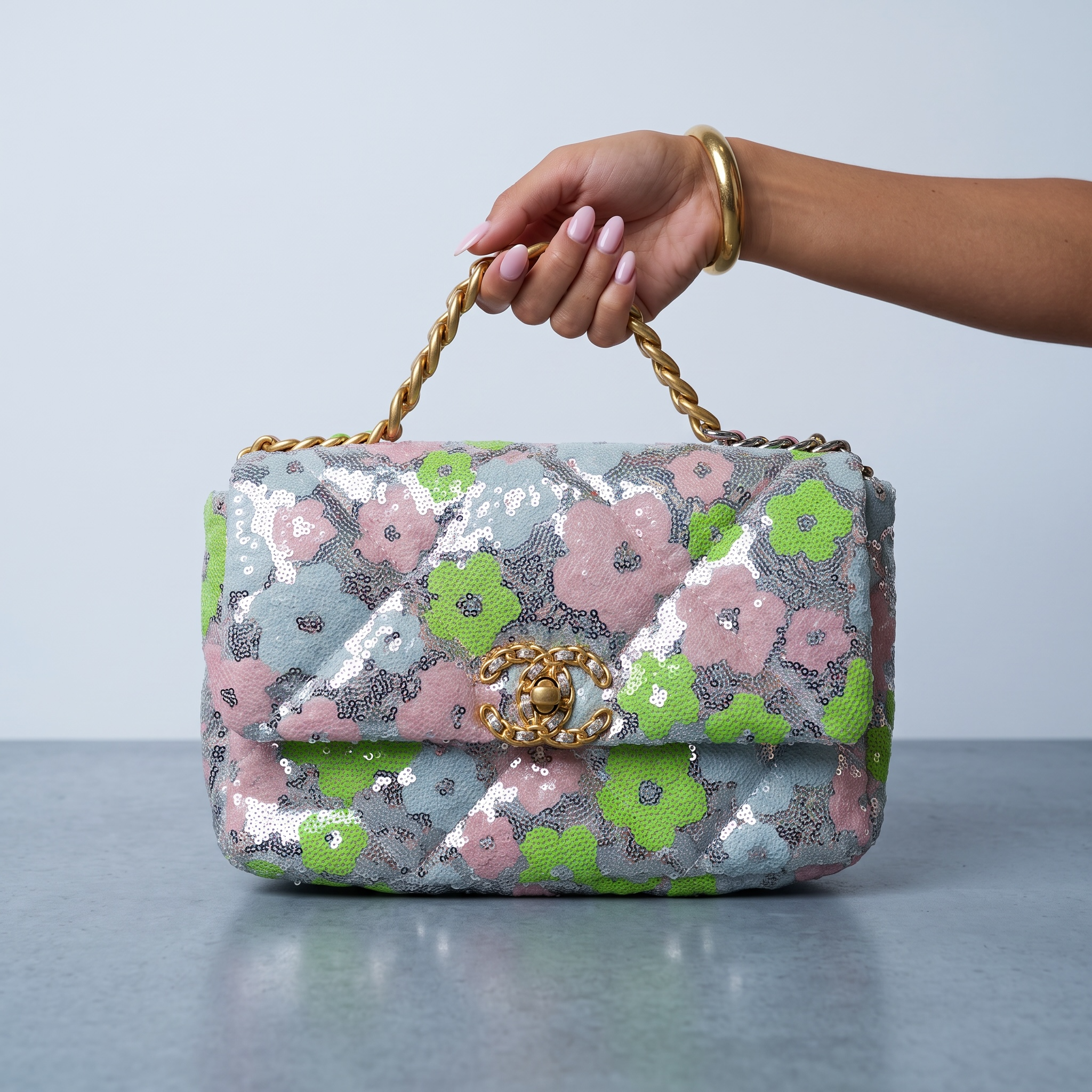 Chanel Sequin Flap β Pastel Floral Chain πβ¨