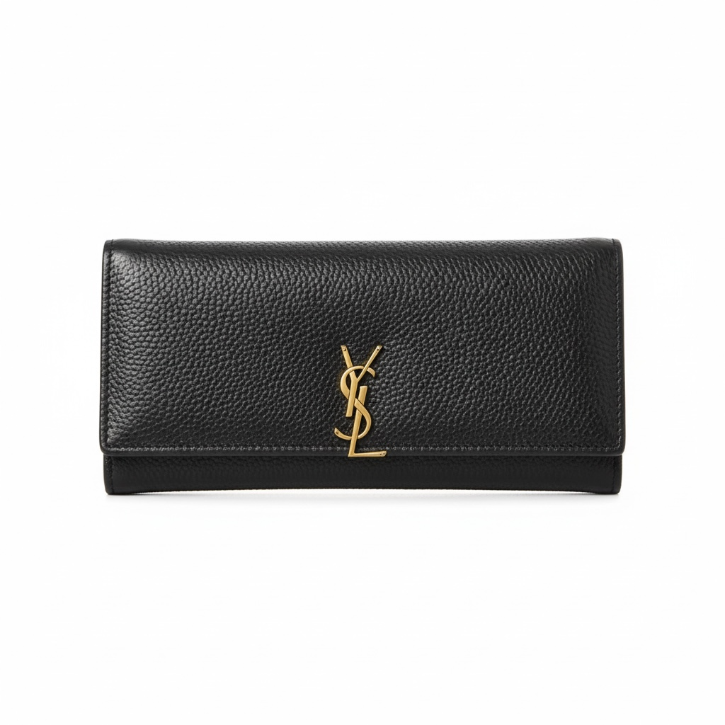 Saint Laurent YSL Black Leather Long Wallet π€β¨