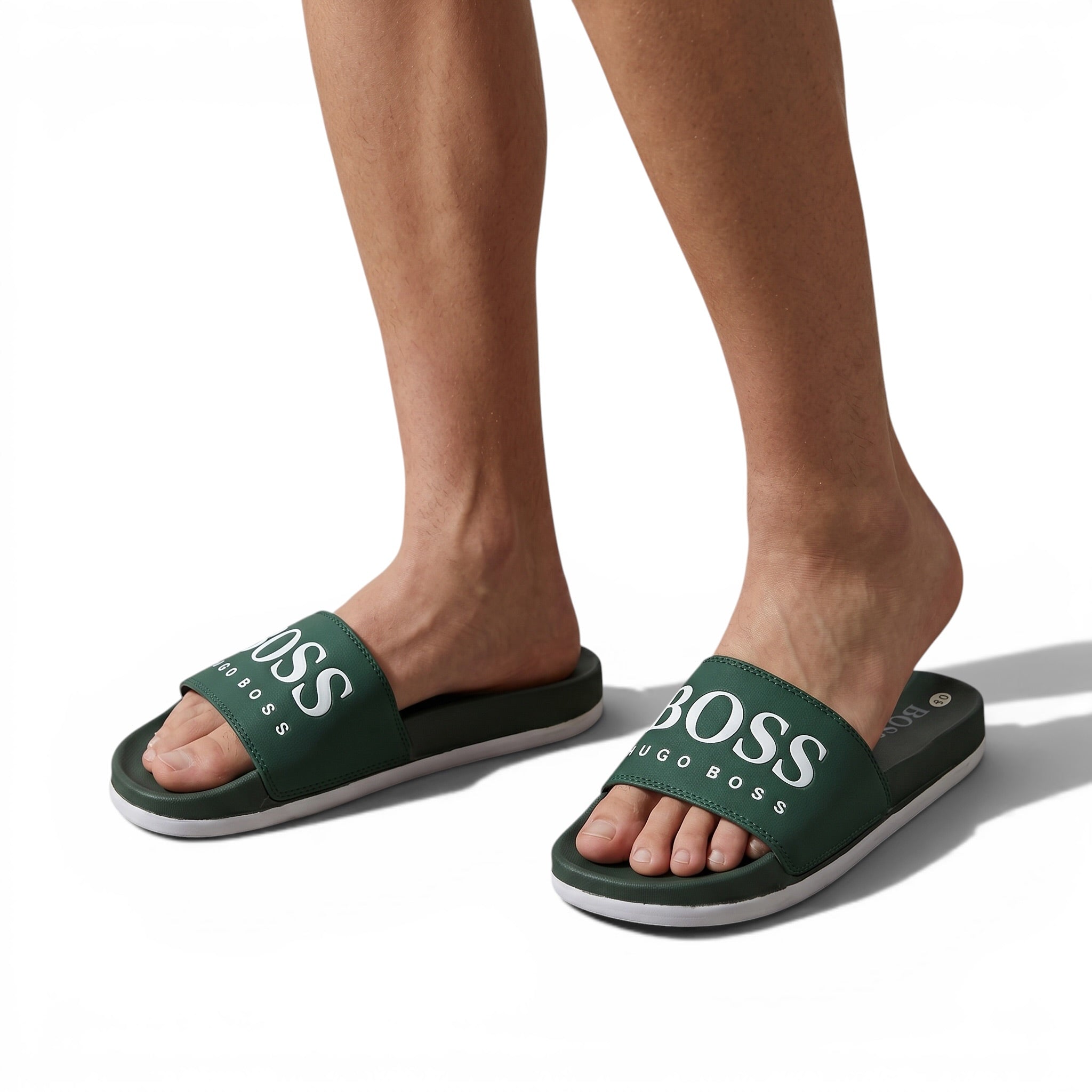 🟢🔥 Hugo Boss Slides – Forest Green Signature Edition 💎🩴