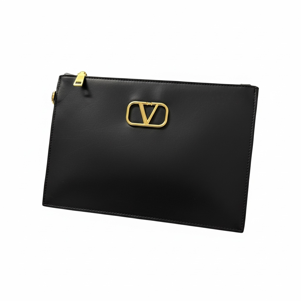 Valentino VLogo Leather Zip Pouch β Black π€β¨