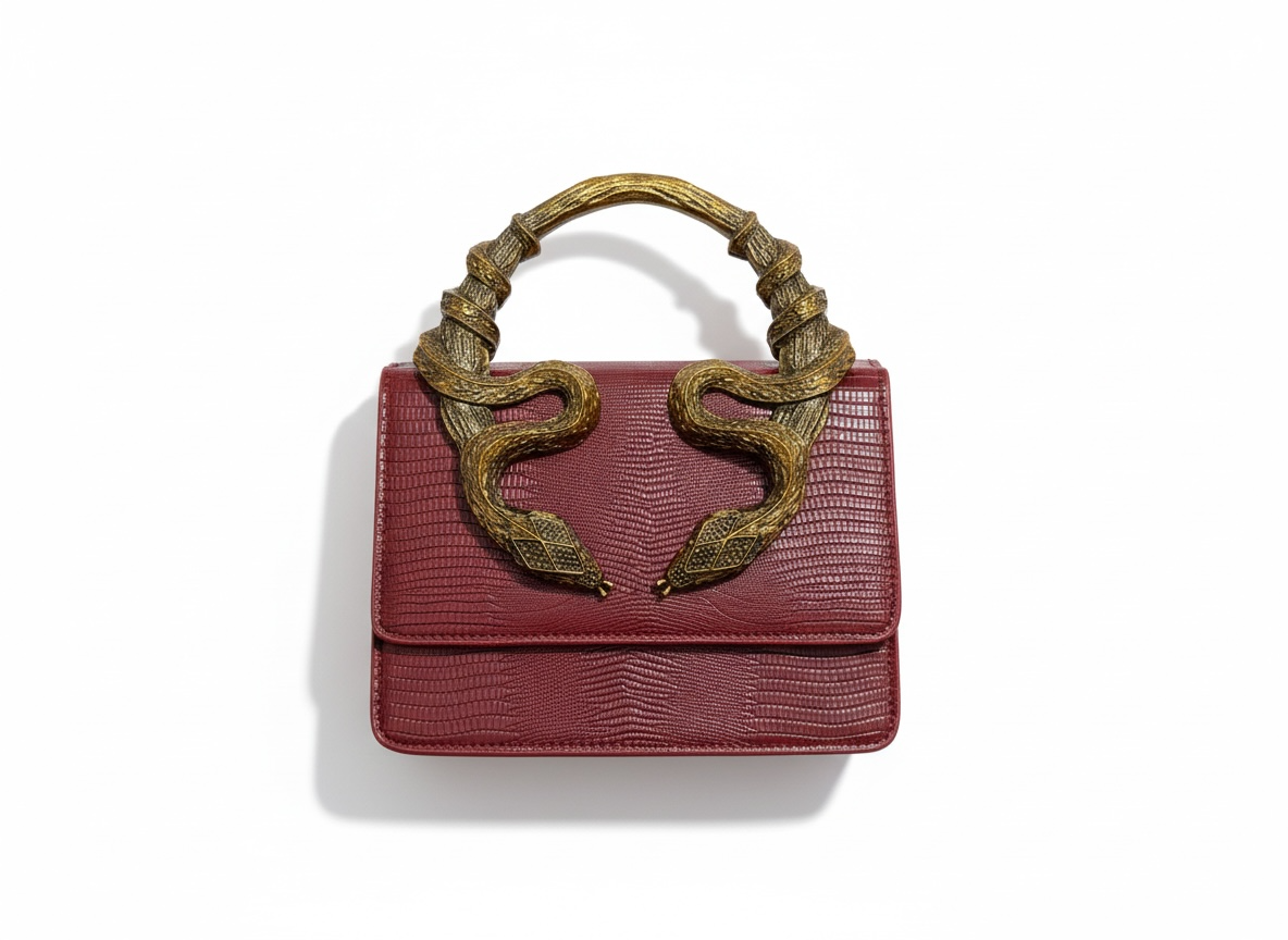 ROBERTO CAVALLI Snake Handle Mini Bag β Burgundy Gold π·π | Iconic Statement Luxury