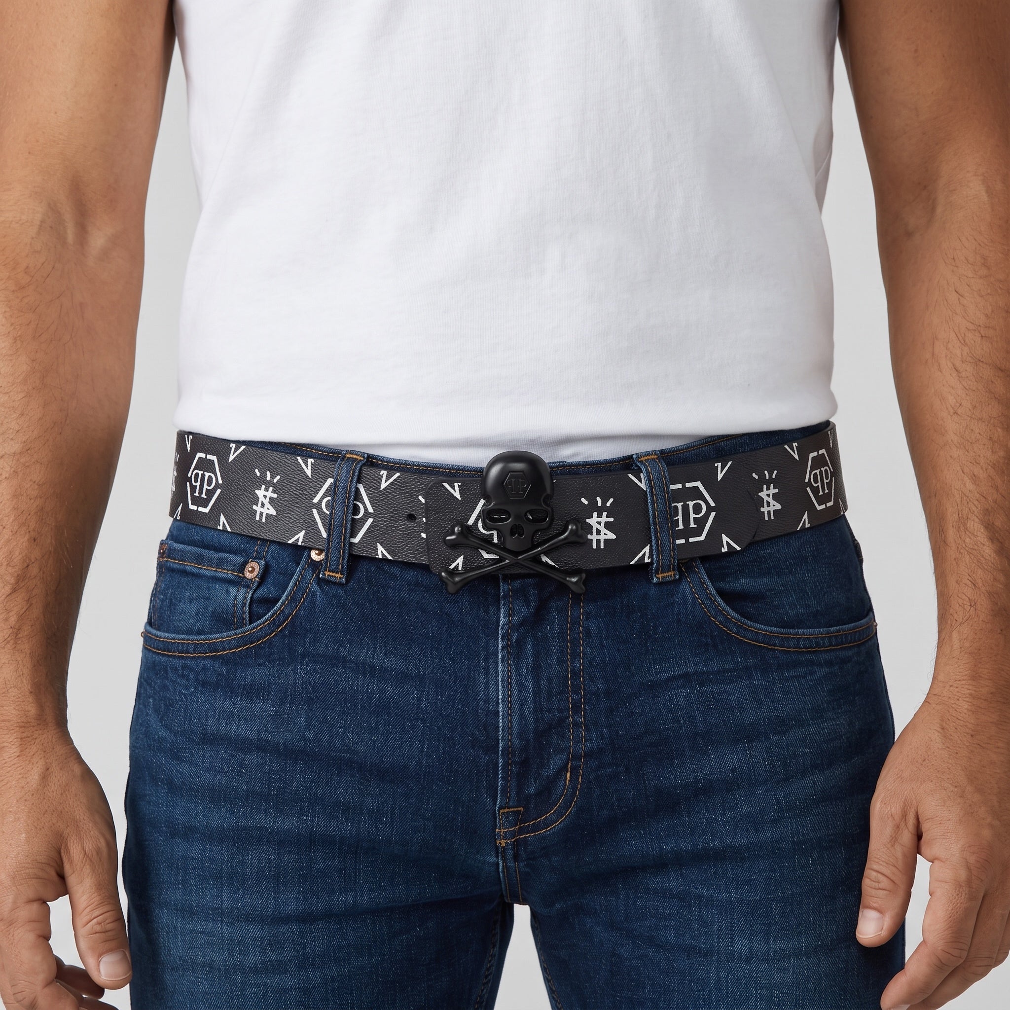 Philipp Plein Belt β Black Monogram Skull ππ€ 115 c