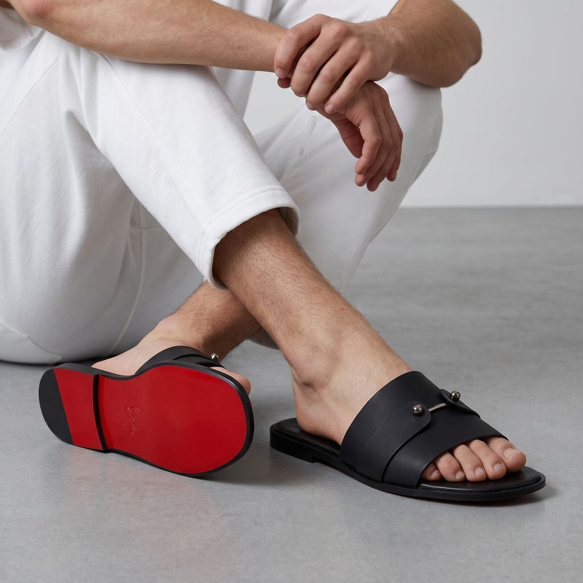 Christian Louboutin Inspired Black Leather Slide Sandals – Luxury Designer Summer Slippers ❤️🖤