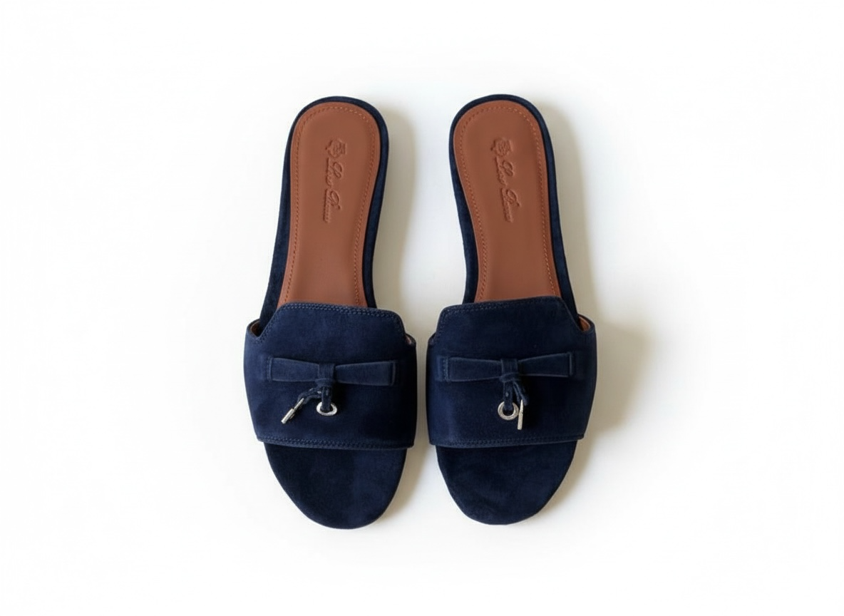 LORO PIANA Style Navy Suede Slides πβ¨ | Elegant Minimal Edition