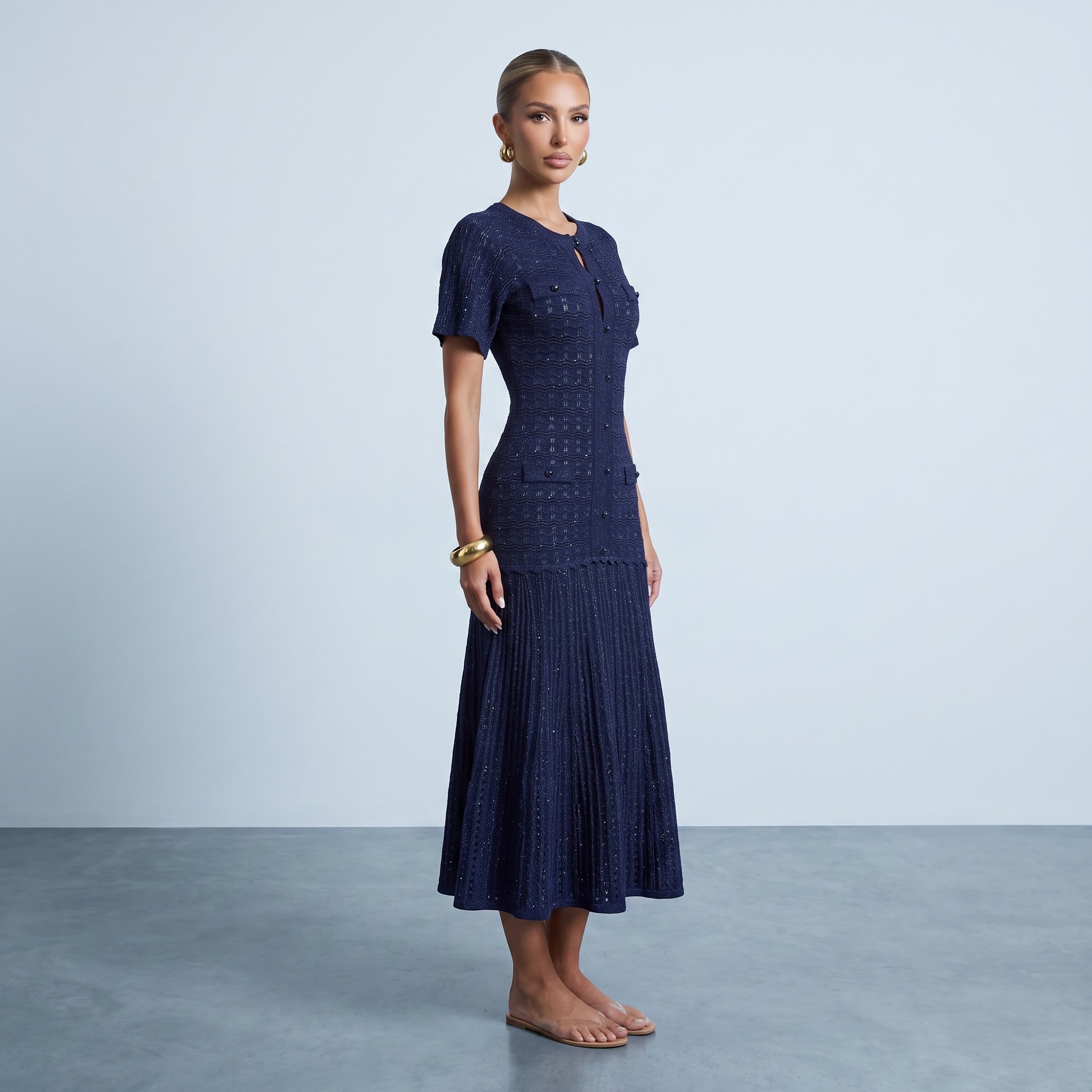 Sandro diane rhinestone Knit Dress – Navy ✨👗