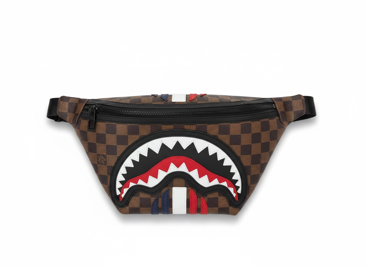 SPRAYGROUND-STYLE Shark Waist Bag – Damier Inspired 🦈🔥