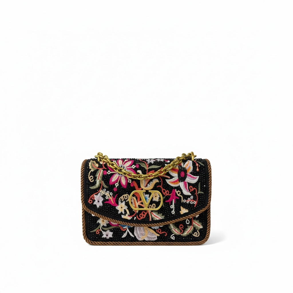 Valentino VLOGO Embroidered Floral Chain Shoulder Bag πΈβ¨
