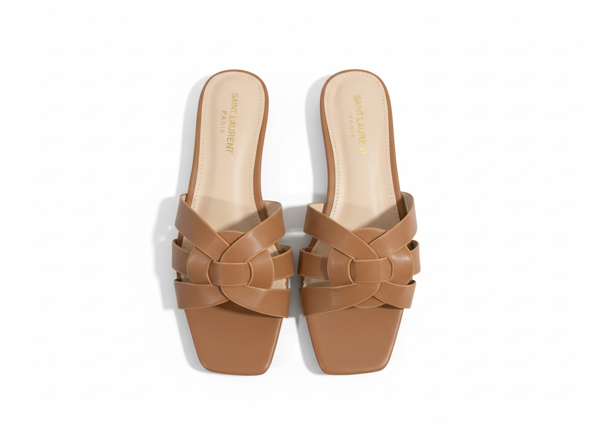 SAINT LAURENT Interlaced Leather Slides β Tan π€β¨ | Everyday Luxury Essential