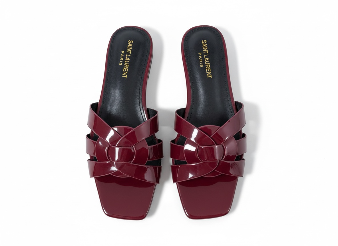 SAINT LAURENT Interlaced Patent Slides π€β¨ | Glossy Statement Flats