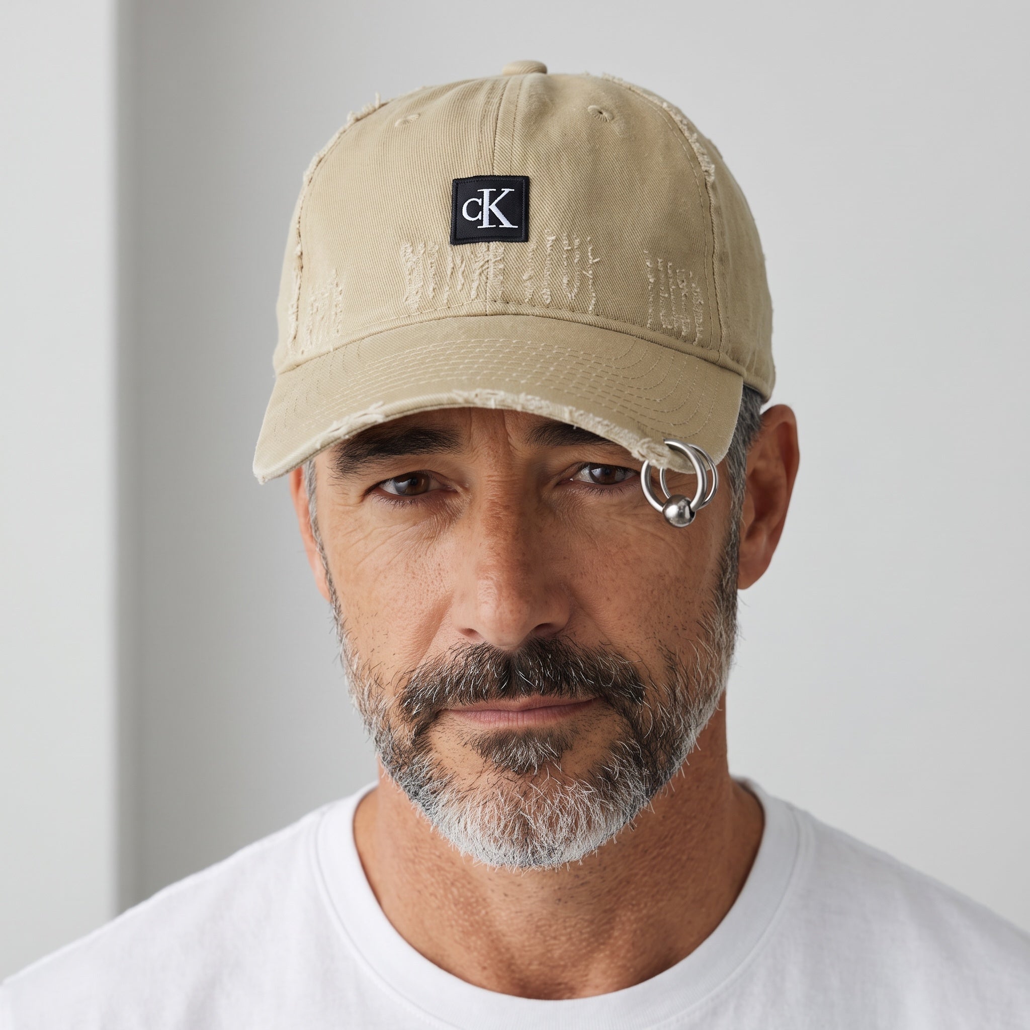 Calvin Klein CK Distressed Cap – Khaki Beige 🧢