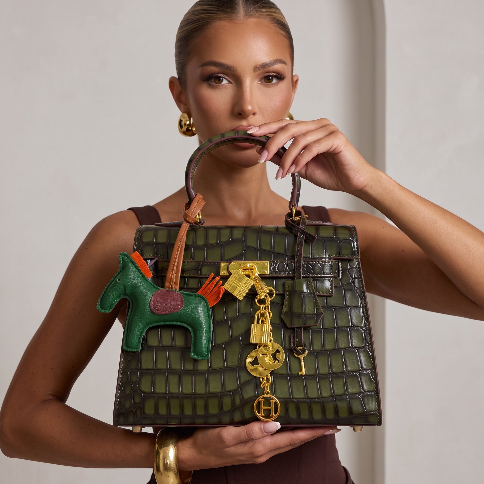 Hermès Kelly 28 – Green Croc‑Effect Handbag 🐊👜