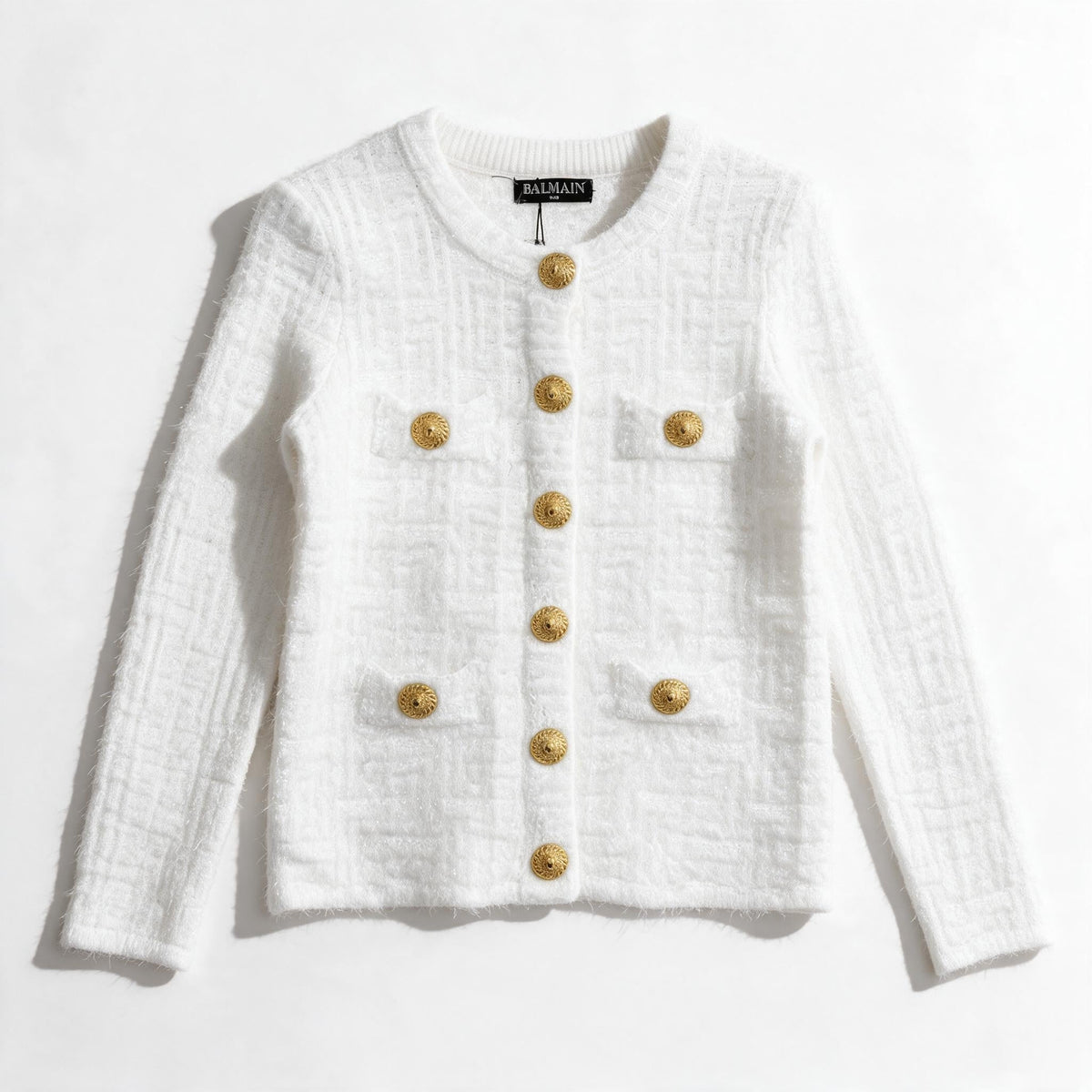 Balmain Tweed Jacket — White & Gold