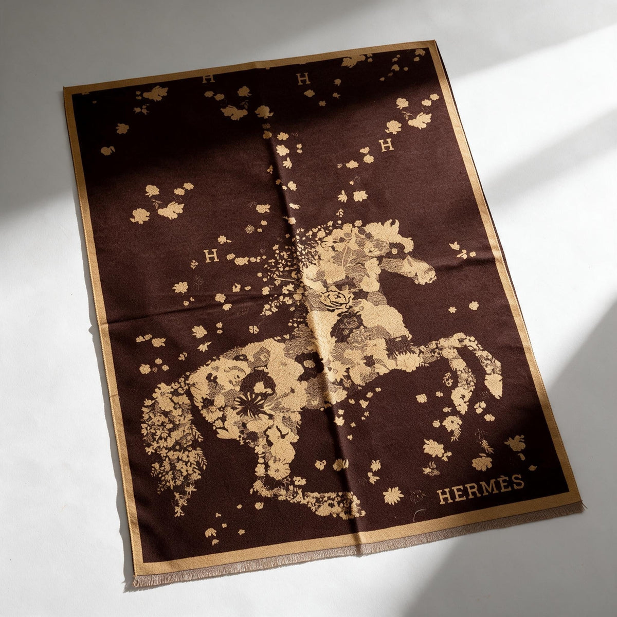 Hermès Floral Jacquard Shawl — Brown