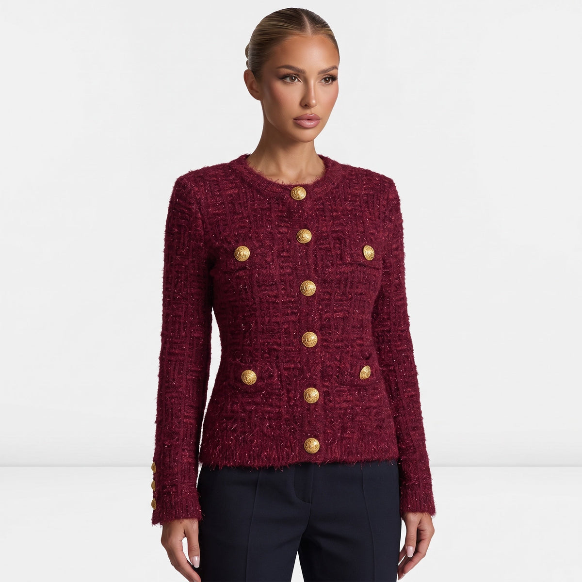 Balmain Bouclé Cardigan — Burgundy