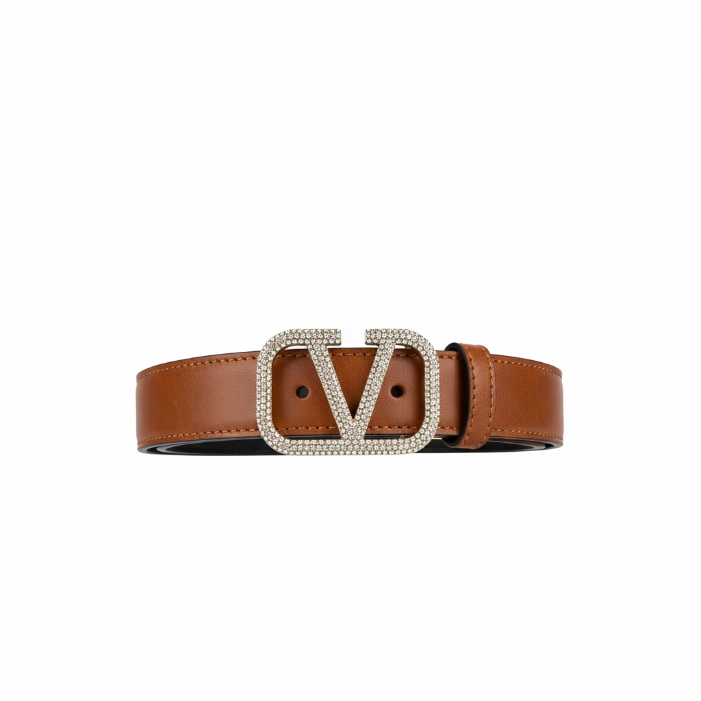 Valentino V Logo Crystal Buckle Reversible Belt π€β¨