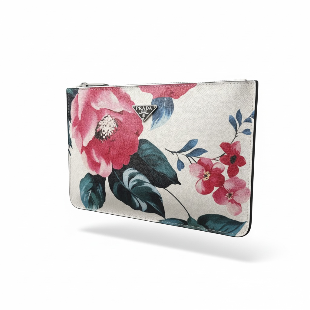 Prada Floral Print Zipped Pouch β Ivory πΈπ€