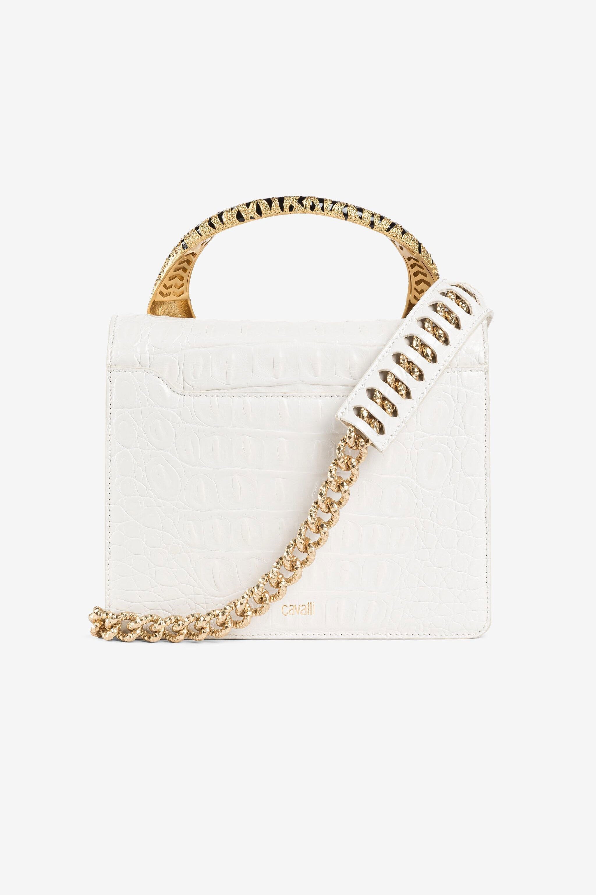 ROBERTO CAVALLI Tiger Handle Bag β White Gold π
β¨ | Statement Luxury Piece