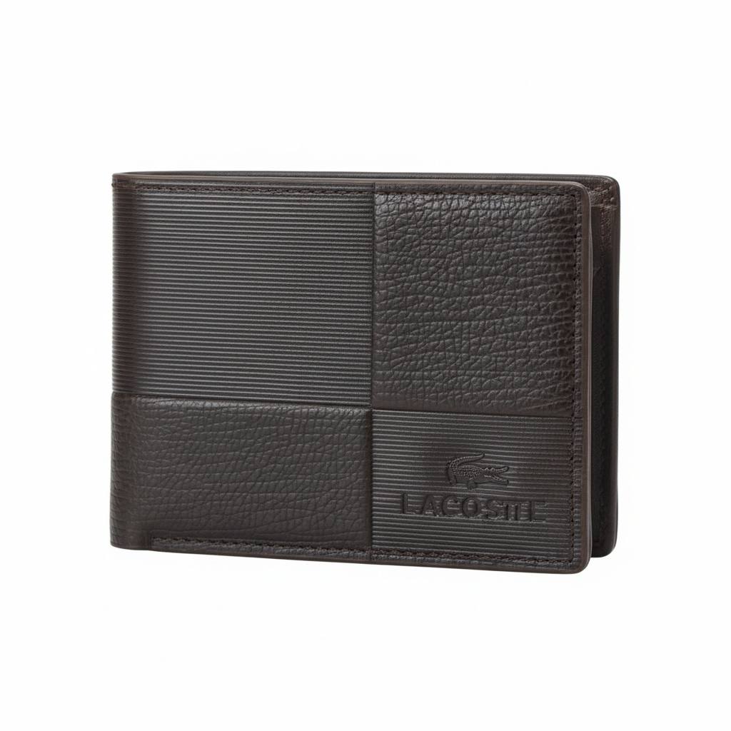 Lacoste Patchwork Leather Bifold Wallet – Dark Brown 🐊🤎