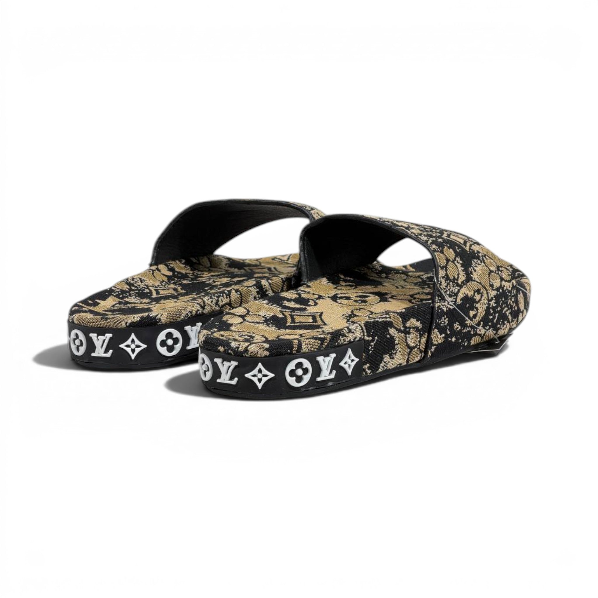 Louis Vuitton Monogram Inspired Slide Sandals – Luxury Designer Comfort Slippers ✨🖤