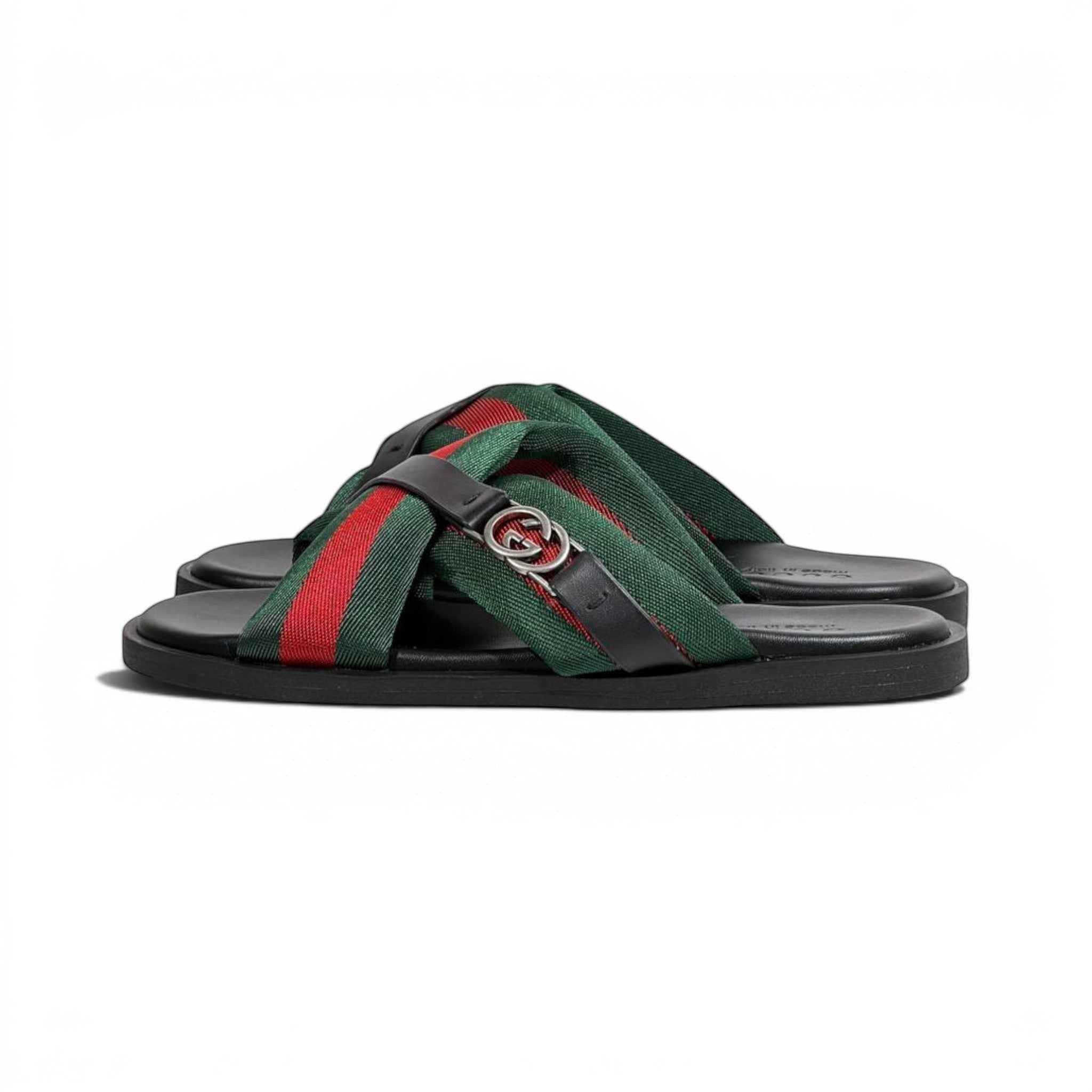 Gucci Green & Red Cross Strap SLIDE– Luxury Designer Summer Slides 💚❤️✨