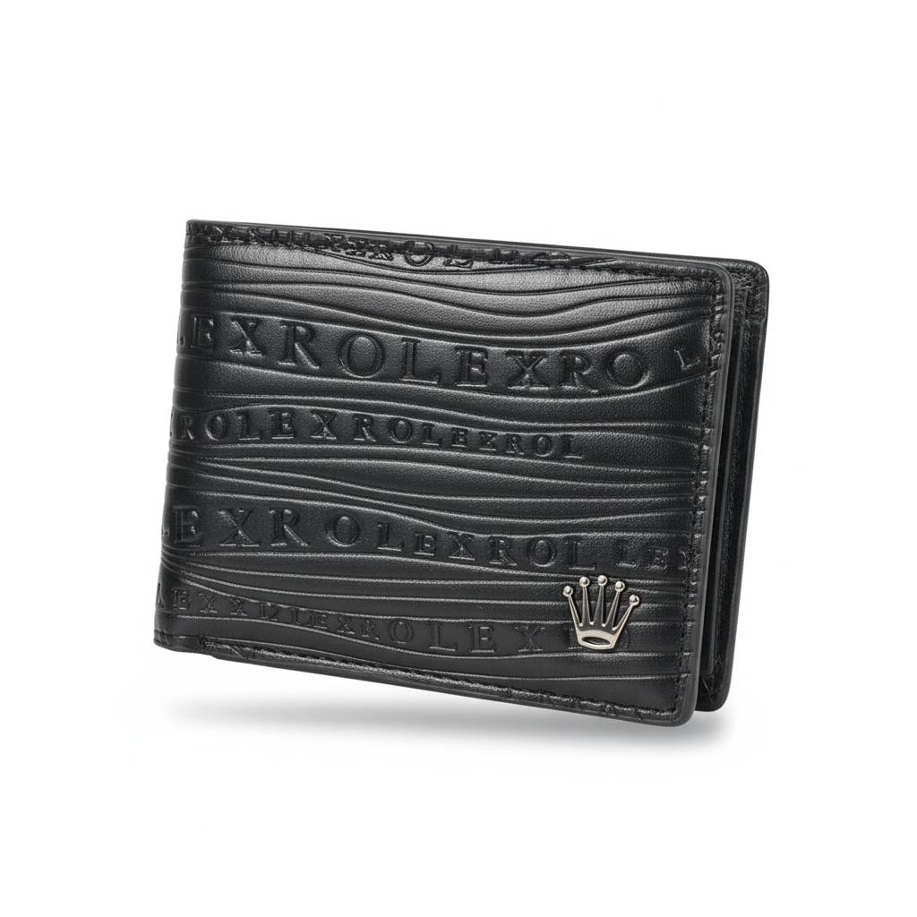 🖤👑 Rolex Embossed Leather Wallet – Signature Black Edition