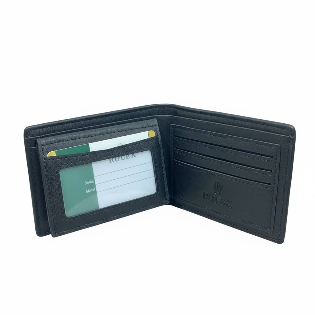 🖤👑 Rolex Embossed Leather Wallet – Signature Black Edition