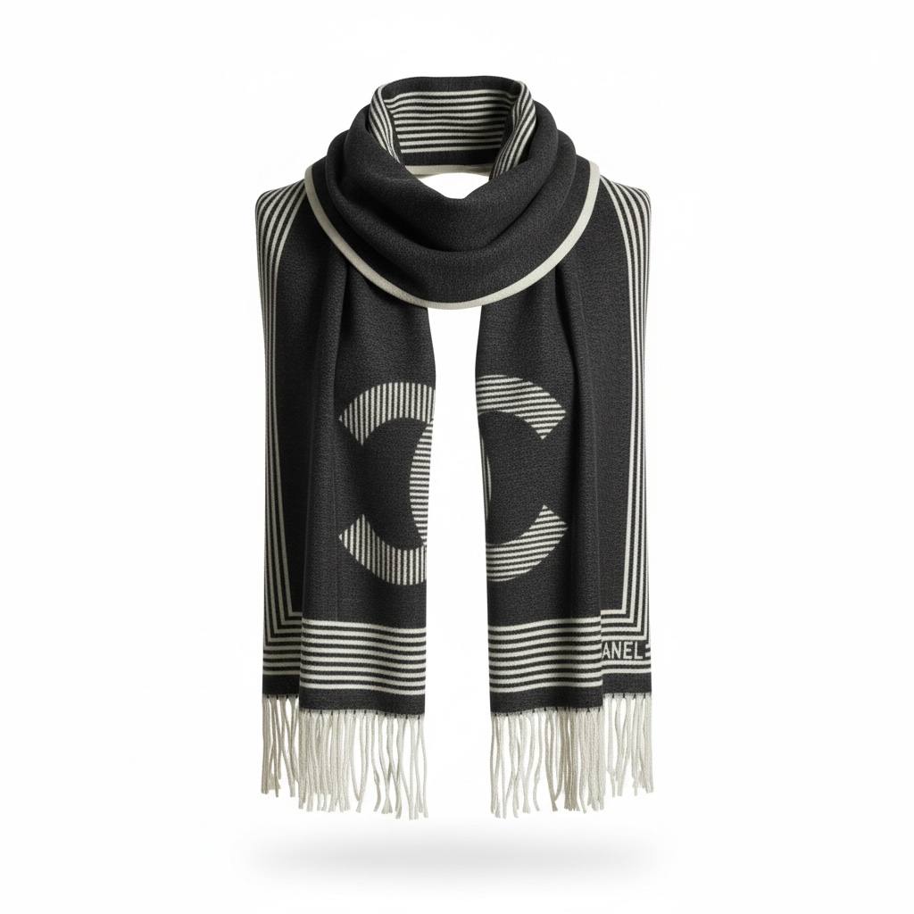 Chanel CC Logo Scarf π€π€ | Classic Black & White Icon