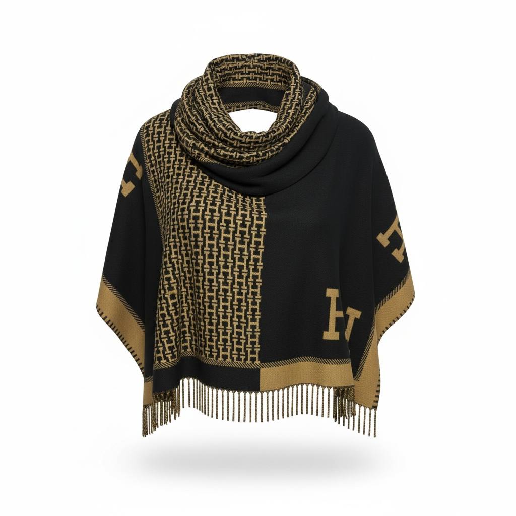 HermΓ¨s H Poncho Scarf β Black & Gold π§£β¨