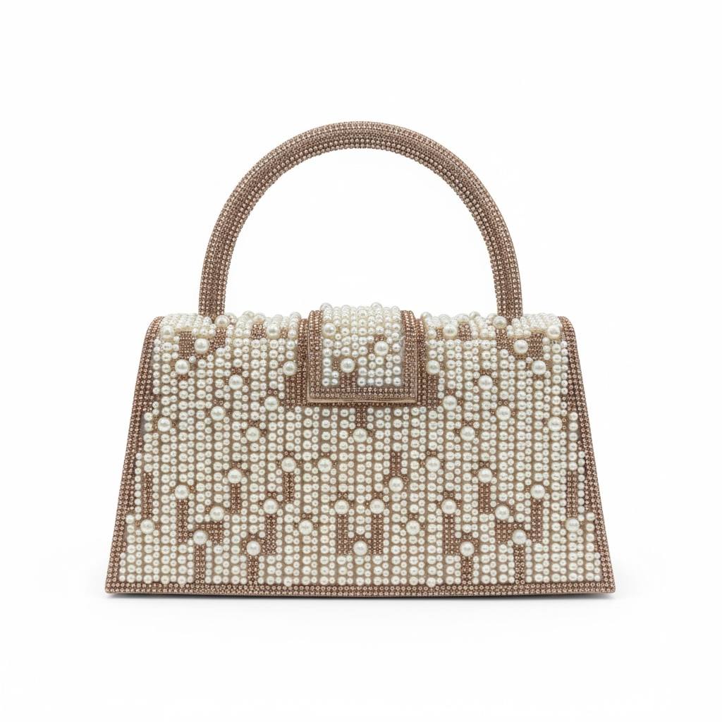 Pearl Luxe Monogram Top Handle Bag β¨π€ | Gold Embellished Statement Handbag