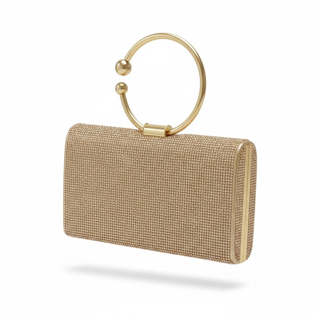 Rose Gold Leaf Crystal Clutch β¨πΈ | Elegant Ring Handle Evening Bag