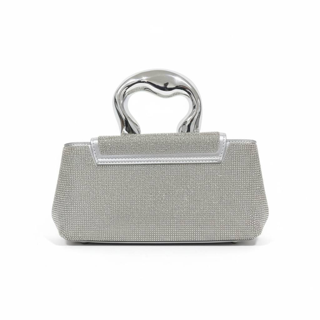Silver Sculpted Crystal Clutch ✨🩶 | Metallic Handle Statement Evening Bag